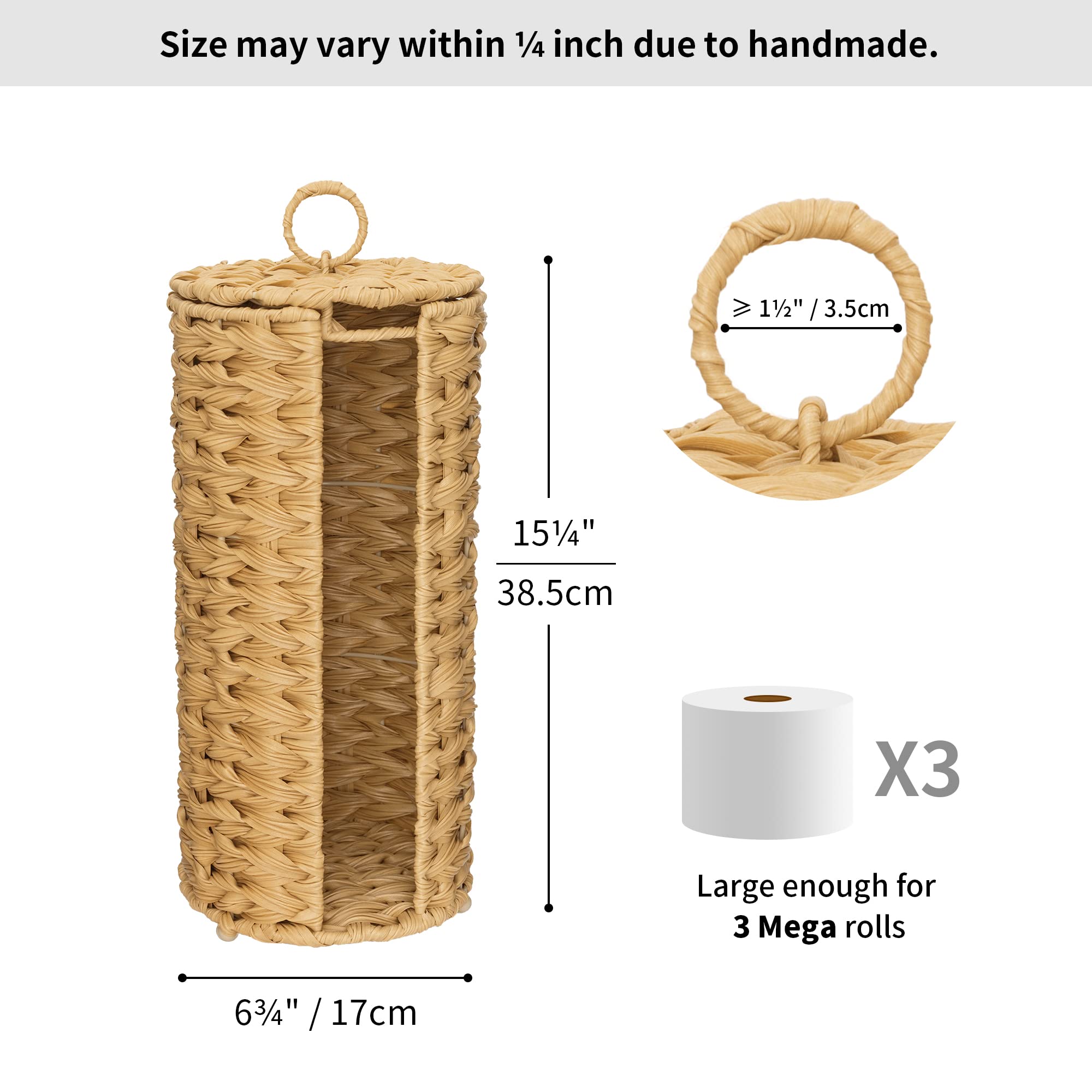 GRANNY SAYS Wicker Toilet Paper Holder - Free Standing Bathroom Tissue Roll Stand for 3 Rolls, Decorative Wicker Toilet Roll Organizer with Sturdy Base - Perfect for Farmhouse, Rustic, or Boho Style Bathrooms