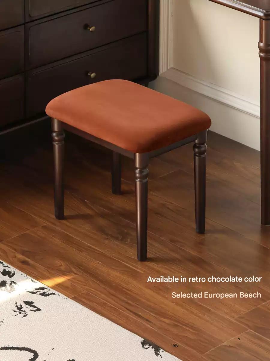 Vintage American Black Walnut Solid Wood Makeup Stool - Durable & Stylish Vanity Seat for Bedroom, Dressing Room & Salon (Retro Makeup Chair)