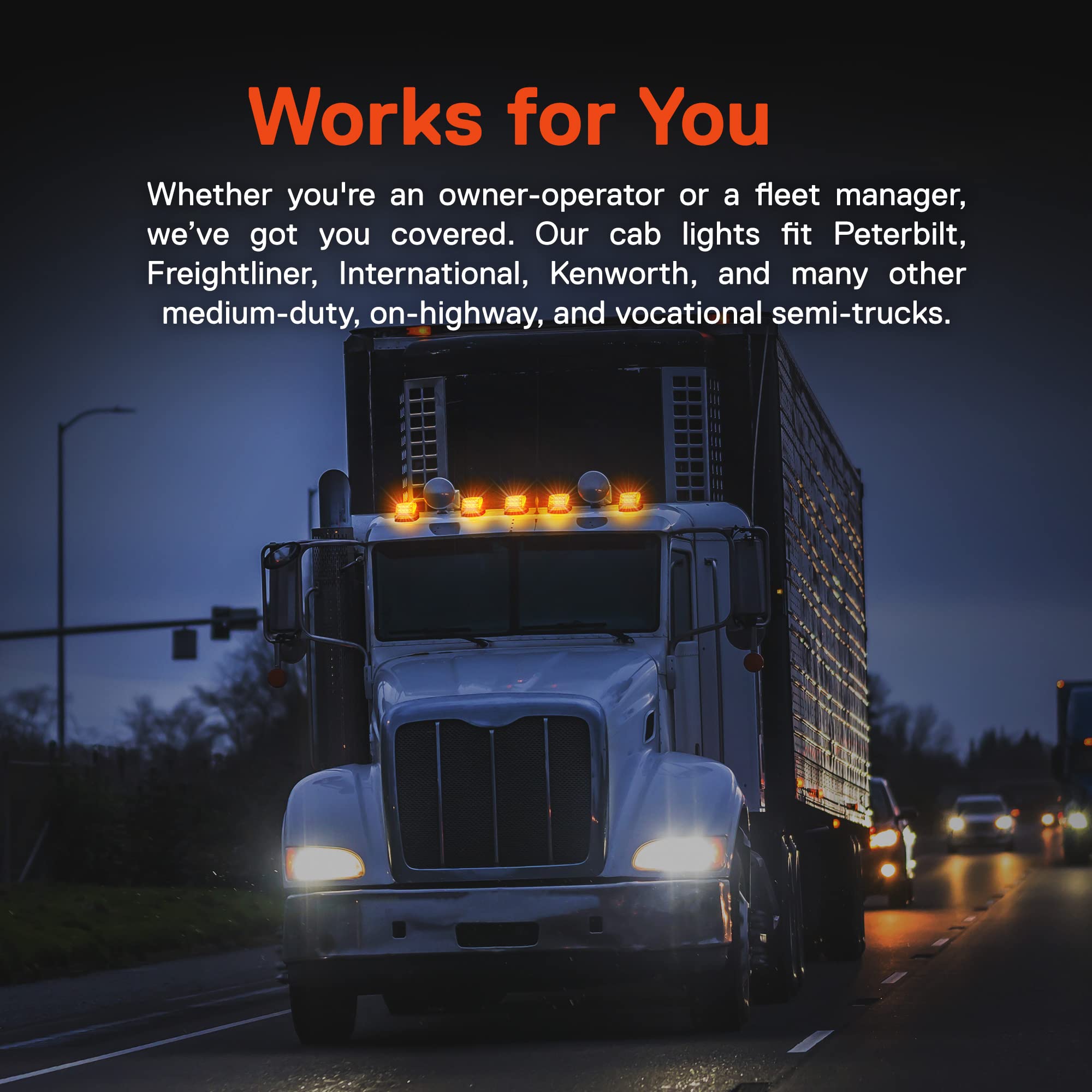 TRUE MODS Amber LED Cab Marker Light Kit for Semi Truck - DOT FMVSS 108 & SAE P2PC Certified, Universal Fit with Reflector Lens, Waterproof Roof Lights for Peterbilt, Freightliner, International, Kenworth, Mack Trucks - Perfect for Night Driving & Enhanced Road Safety