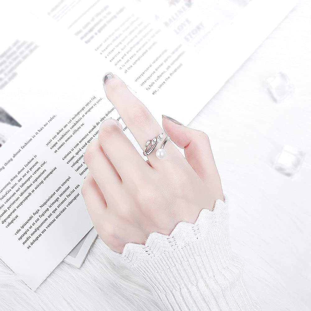 Sterling Silver CZ & Pearl Ring Mounting for Women - Adjustable Pearl Ring Setting for Jewelry Making - Perfect for DIY Bridal, Wedding, and Gift Jewelry Creations