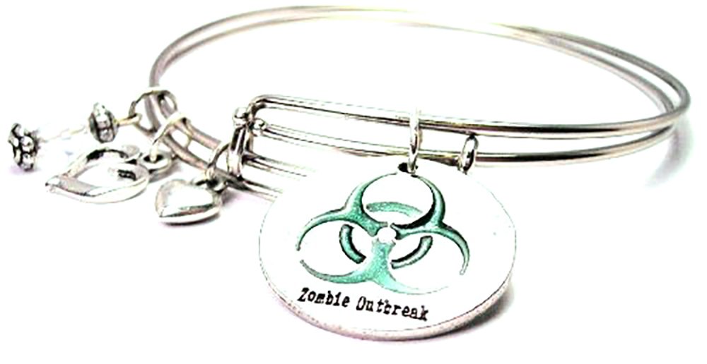 Green Zombie Outbreak Expandable Wire Bangles - Set of 2 Adjustable Bracelets (2.5 Inch) for Halloween Costumes, Cosplay & Themed Parties
