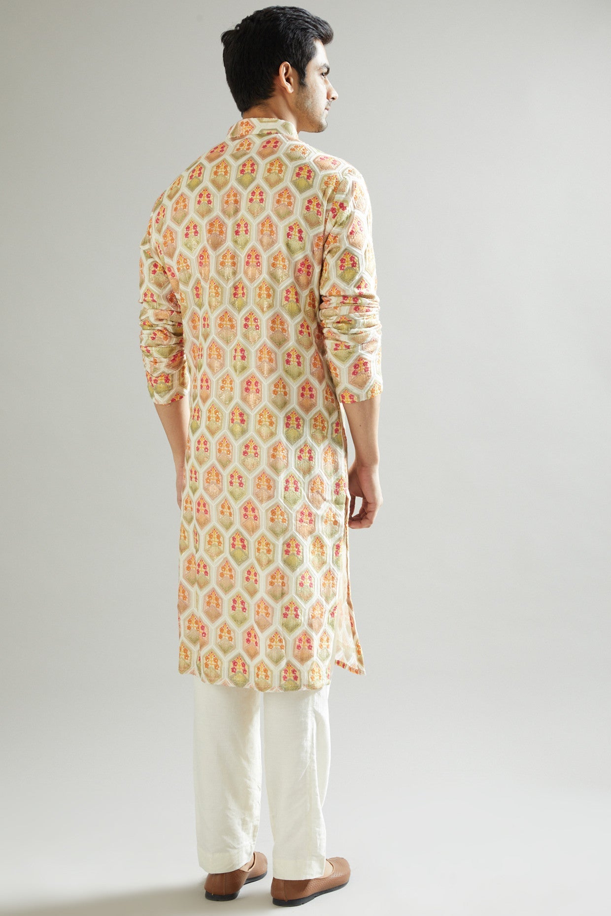 Elegant Nude Kurta with Multi-Colored Embroidery - Women's Boho Chic Embroidered Tunic Top for Casual Wear, Festivals & Special Occasions