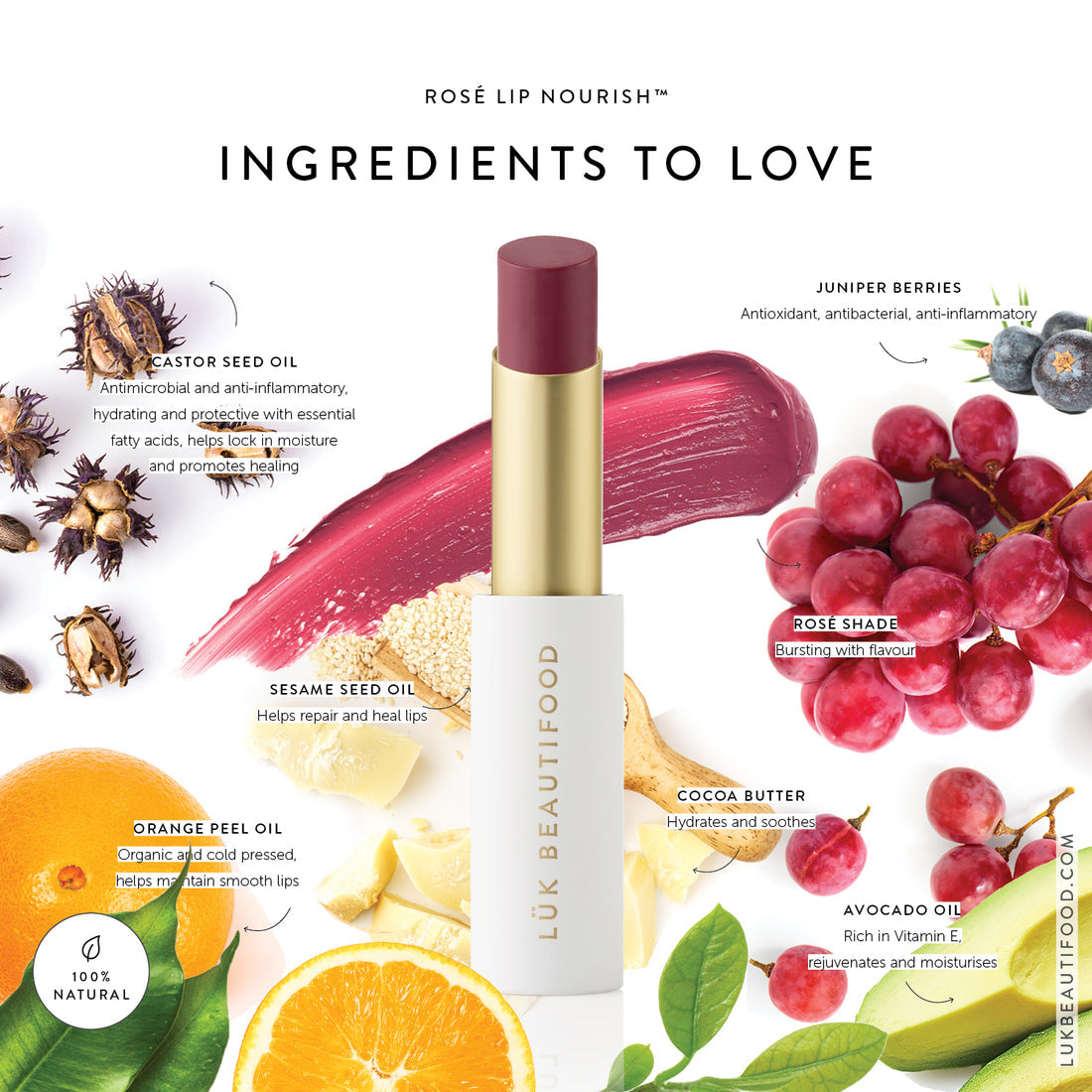 Lip Nourish™ Rosé Hydrating Lip Balm - Moisturizing & Plumping Lip Care with Natural Oils - Perfect for Dry Lips, Daily Hydration & Nighttime Lip Treatment
