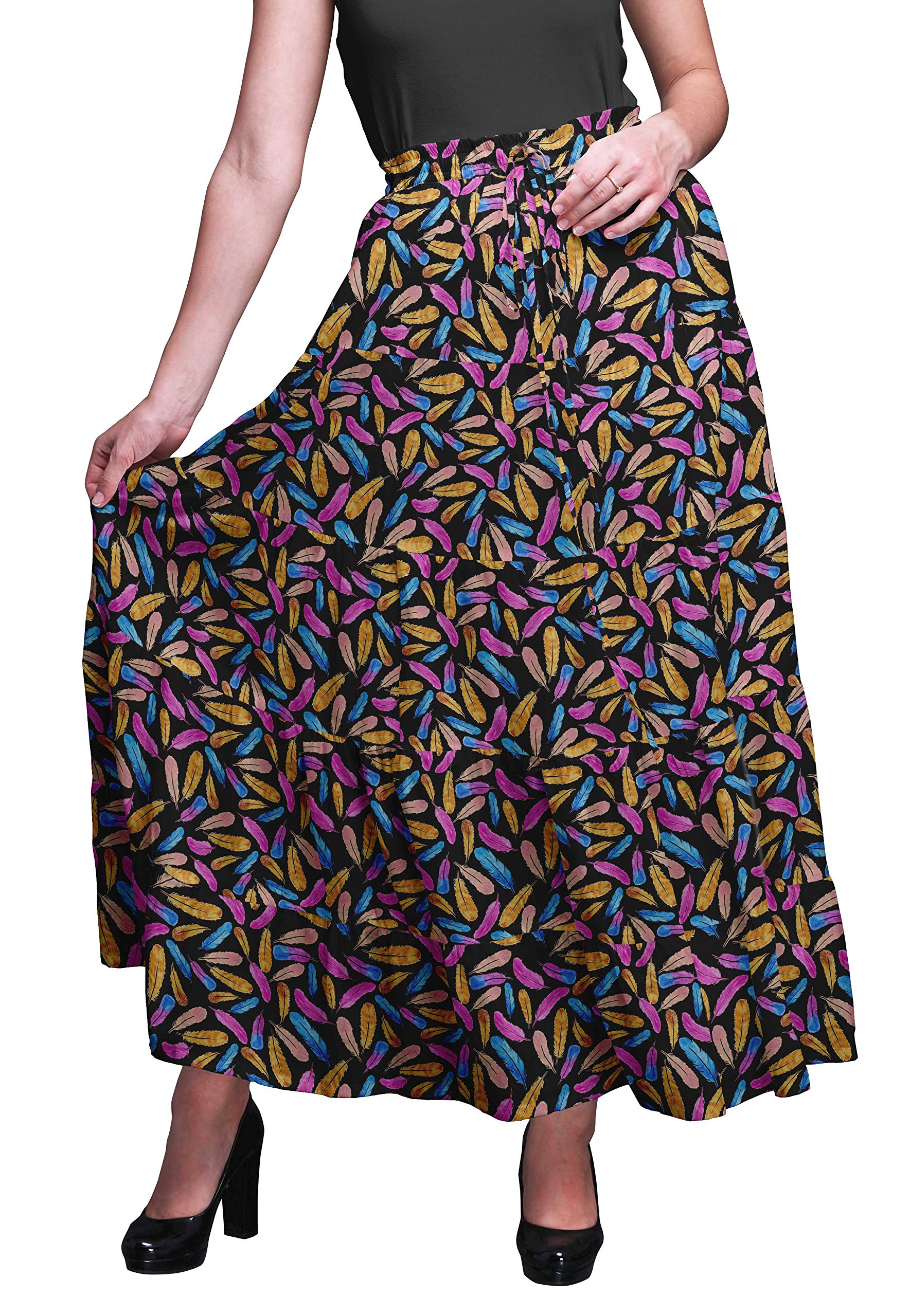 Boho Printed Long 5-Tier Cotton Skirt for Women - Flowy Maxi Skirt with Elastic Waistband for Beach, Vacation & Summer Outfits