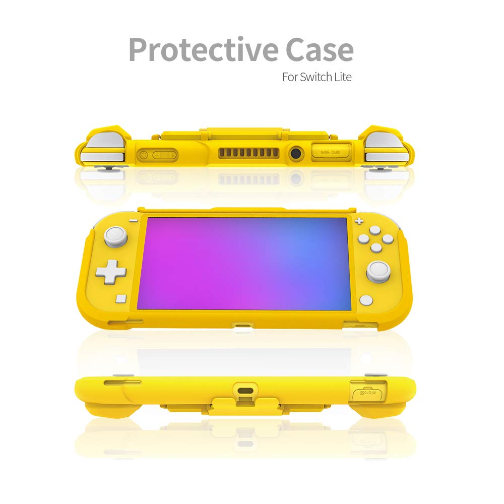 ECHZOVE TPU Protective Case for Nintendo Switch Lite - Shockproof Cover with Game Card Holder & Built-in Kickstand - Yellow | Perfect for Gaming, Travel, and Daily Protection