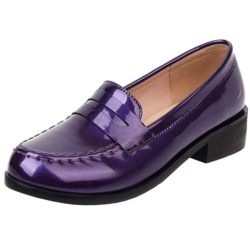 KISSASA Women's Patent Leather Loafers - Low Heel Round Toe Slip On Shoes for Work, Office & Casual Wear | Comfortable Mid Block Heel Pumps for Professional Women