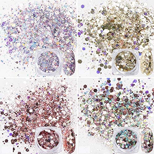 Mix Nails Art Glitter Powder Sequins Shine Chrome Pigment Flakes - Professional Nail Accessories for Manicure & Nail Art Designs (09-12) - Perfect for DIY Nail Decor, Salon Use & Party Nail Art