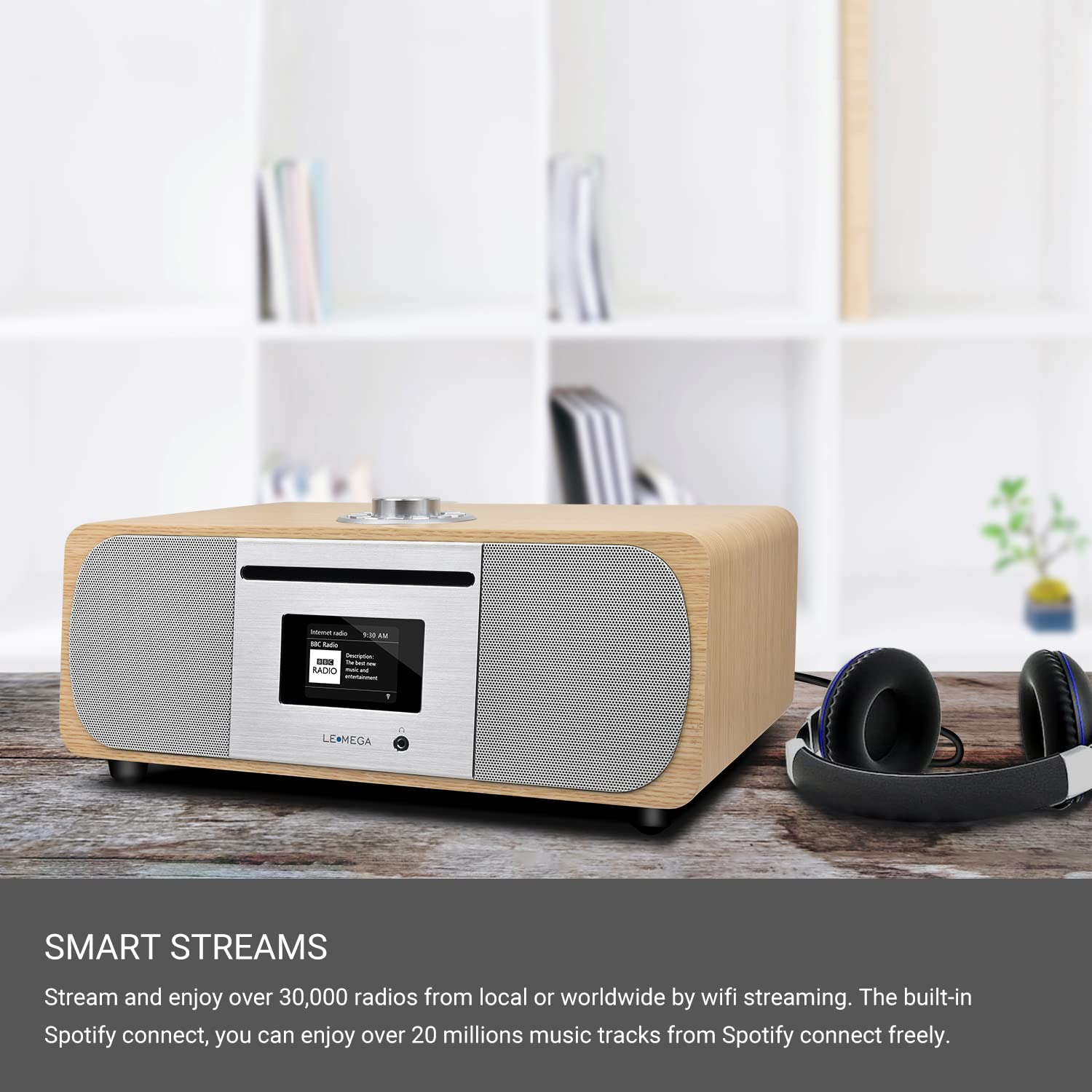 LEMEGA M5P DAB Radio with CD Player & Bluetooth - 35W Hi-Fi Stereo System, WiFi Internet Radio, Spotify Connect, USB Player, Dual Alarm Clock, FM Digital Radio with Remote Control - White Oak - Perfect for Bedroom, Kitchen, and Office Use