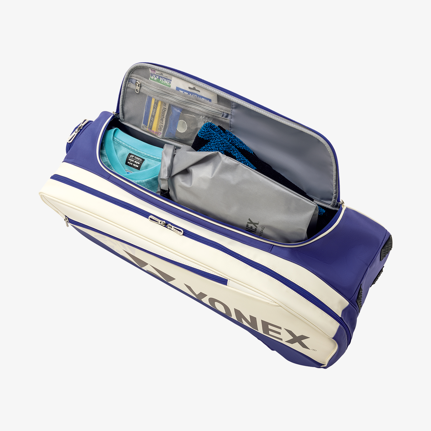 Yonex BAG02526WDB Expert Badminton Tennis Racket Bag 6-Pack (White/Deep Blue) - Perfect for Sports Training, Gym & Travel Accessories Storage
