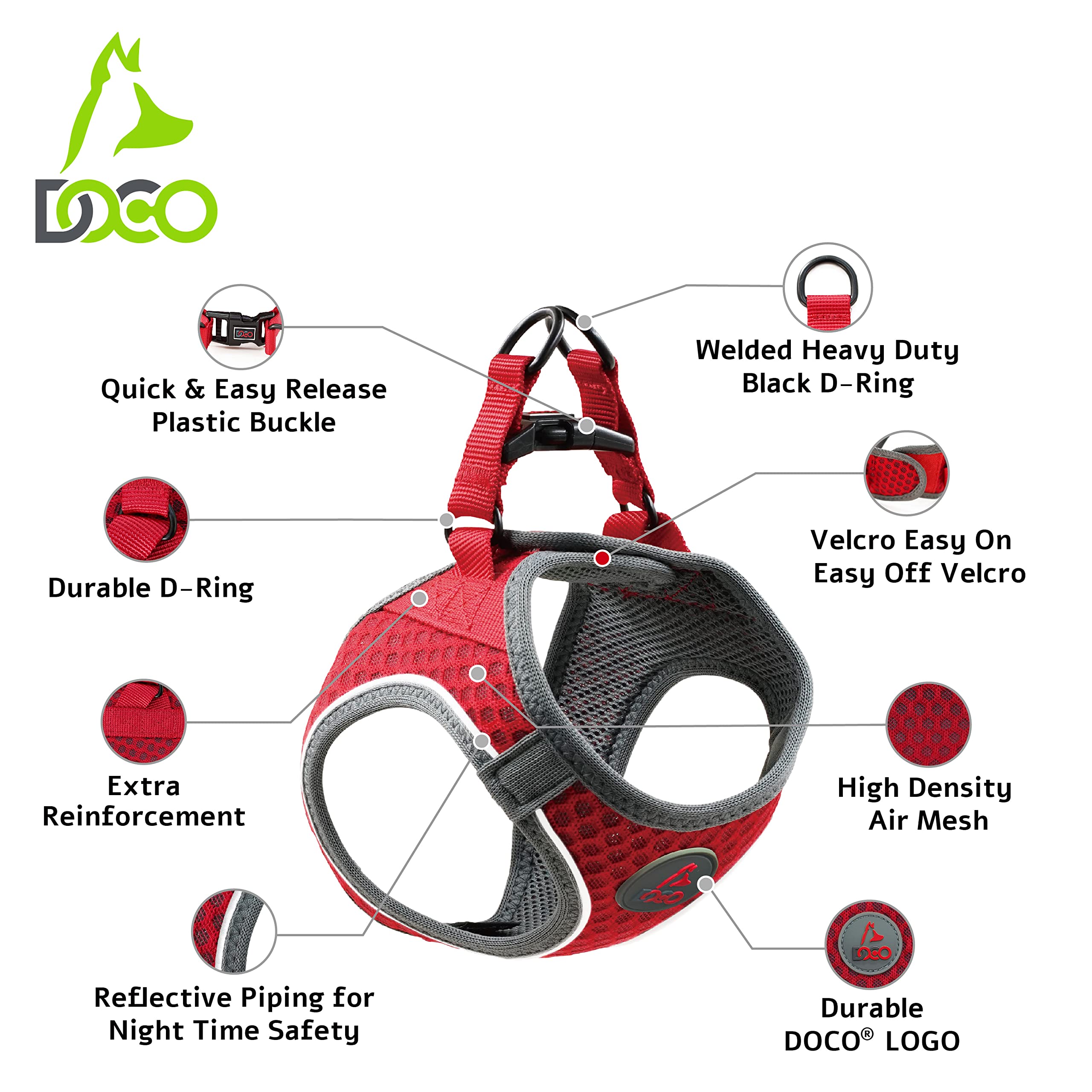 DOCO No-Pull Dog Harness for Small Dogs Under 30 lbs - Lightweight Reflective Vest, Heavy Duty No-Choke Design - Orange X-Small | Perfect for Walking, Running, Hiking & Outdoor Adventures