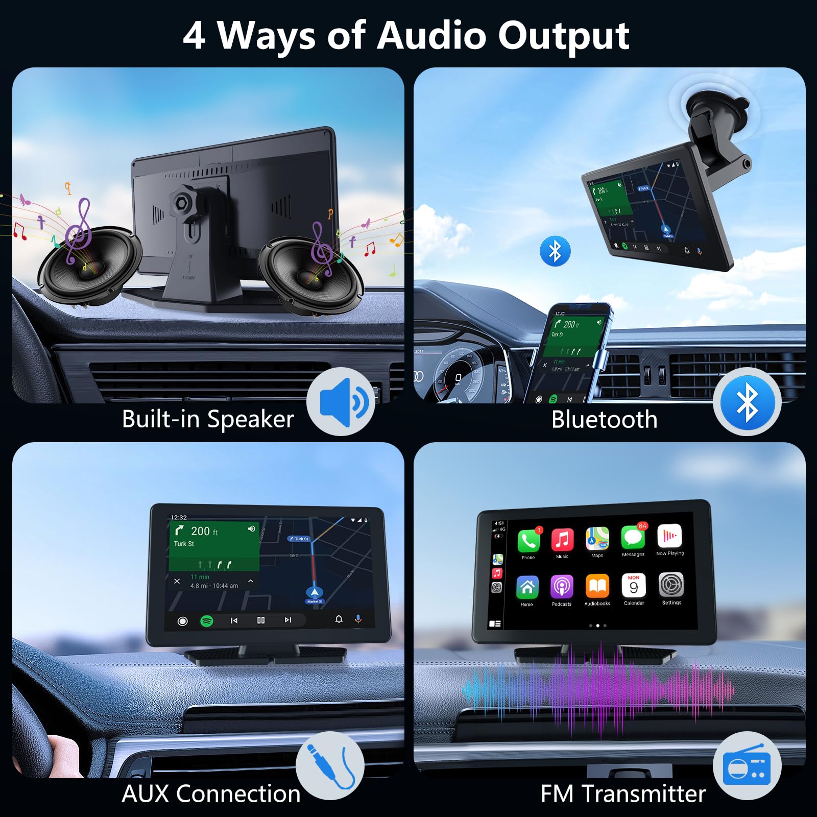 7 Inch Wireless Carplay Screen with Apple CarPlay & Android Auto - GPS Navigation, Backup Camera, Bluetooth, AUX, FM, Siri & Voice Control - Universal Fit for All Cars - Perfect for Road Trips & Daily Commuting