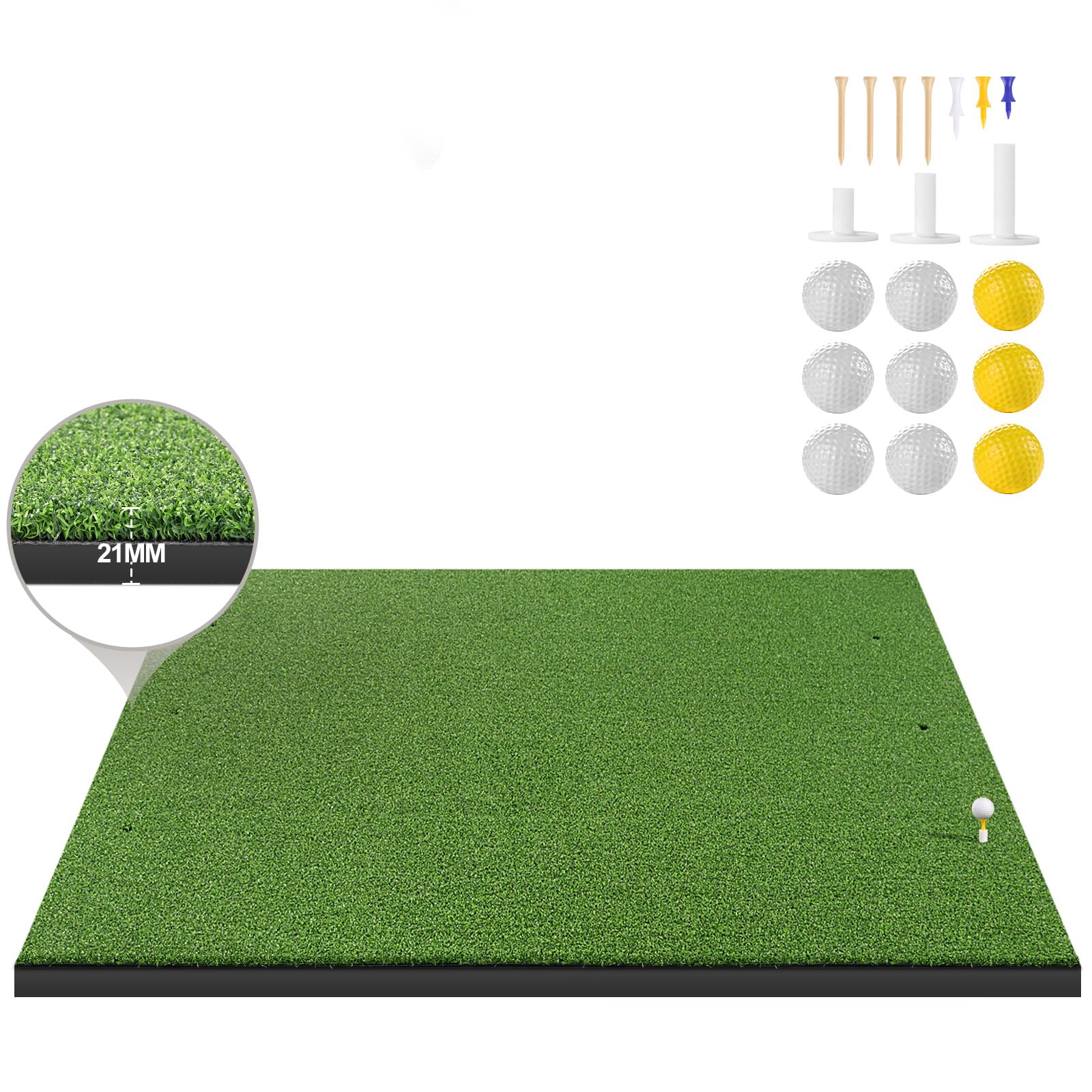 Premium LIBERRWAY 5x4ft Thick Golf Practice Mat - Durable Indoor/Outdoor Turf with 9 Golf Balls - Perfect for Home, Backyard & Driving Range Training