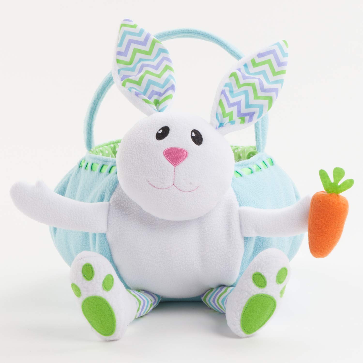 Custom Name Personalized Plush Easter Bunny Basket - Blue Easter Gift for Kids, Baby Shower, Easter Egg Hunt & Spring Decor
