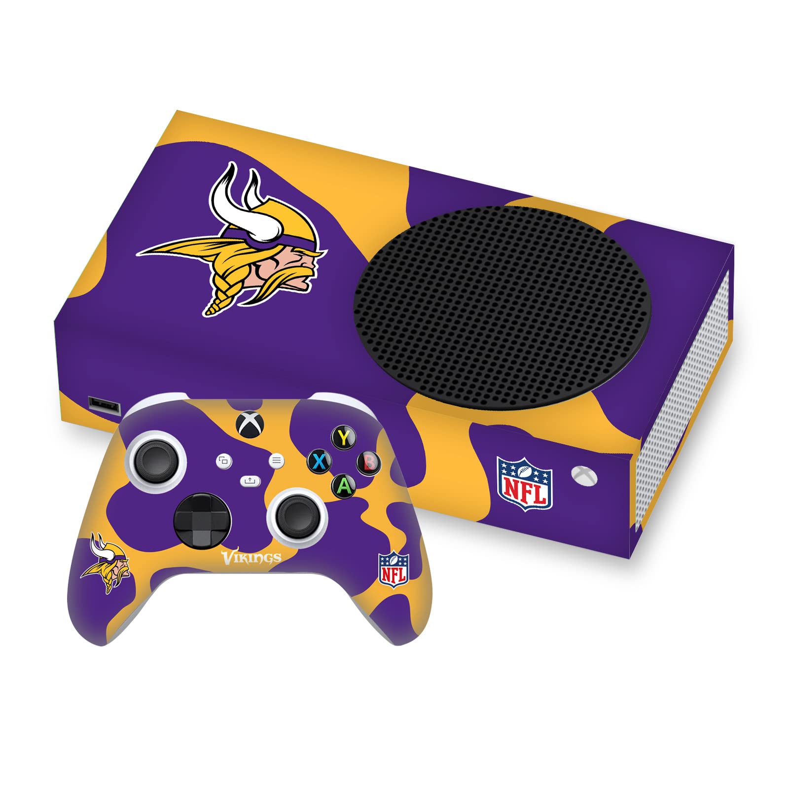 Officially Licensed NFL Minnesota Vikings Vinyl Sticker Skin Decal for Xbox Series S Console & Controller Bundle - Protective Gaming Cover for Xbox Series S - Perfect for Gamers, Sports Fans & Team Supporters