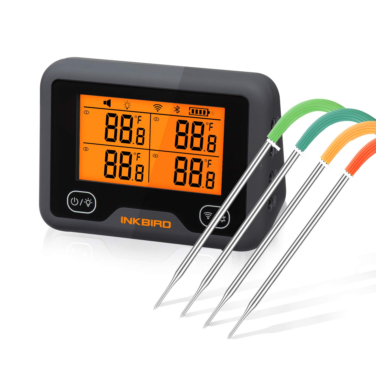 Inkbird Wi-Fi Bluetooth Grill Thermometer with 4 Probes - Wireless Digital Meat Thermometer for BBQ, Smoker, Oven & Kitchen - Perfect for Grilling, Smoking, Baking & Cooking Steak, Turkey, Chicken