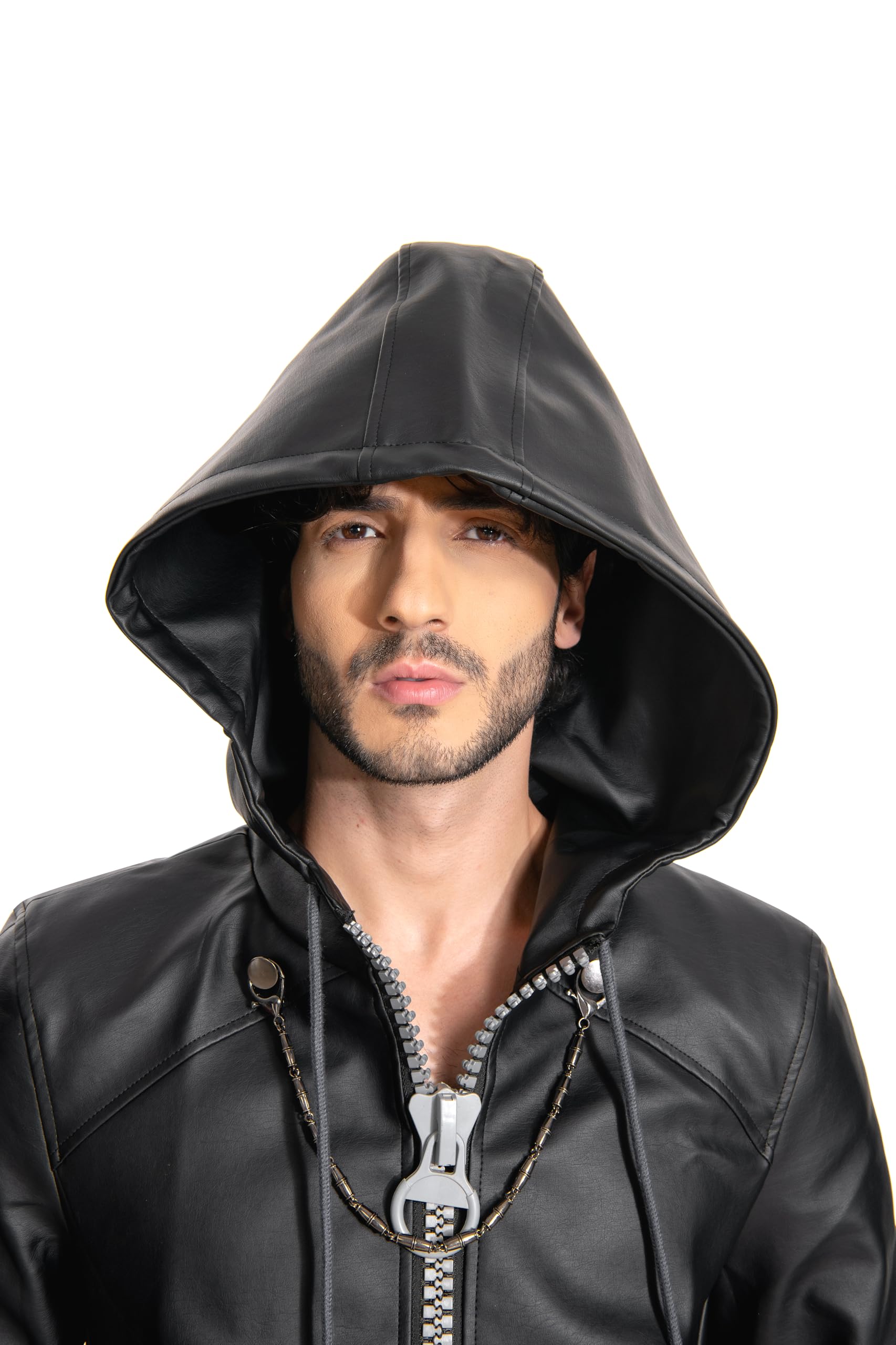 Men's Hooded Cloak Robe - Medieval Cosplay Costume, Gothic Long Leather Jacket for Halloween, LARP, Renaissance Fairs & Theatrical Performances