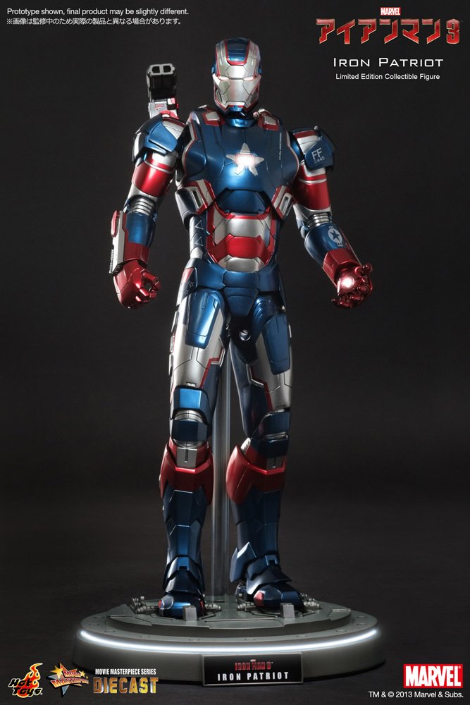 Iron Patriot Iron Man 3 Movie Masterpiece 1/6 Scale Hot Toys Collectible Action Figure - Perfect for Marvel Fans, Display & Collectors