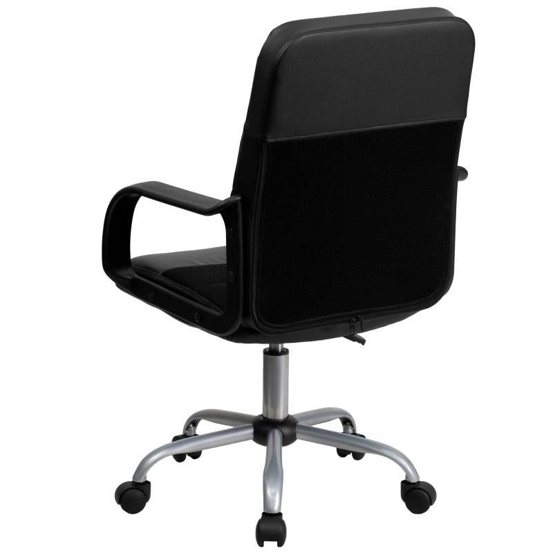 FLASH Manor Mid Back Black Leather and Mesh Swivel Task Office Chair with Arms - Ergonomic Desk Chair for Home Office, Gaming & Workspace Comfort