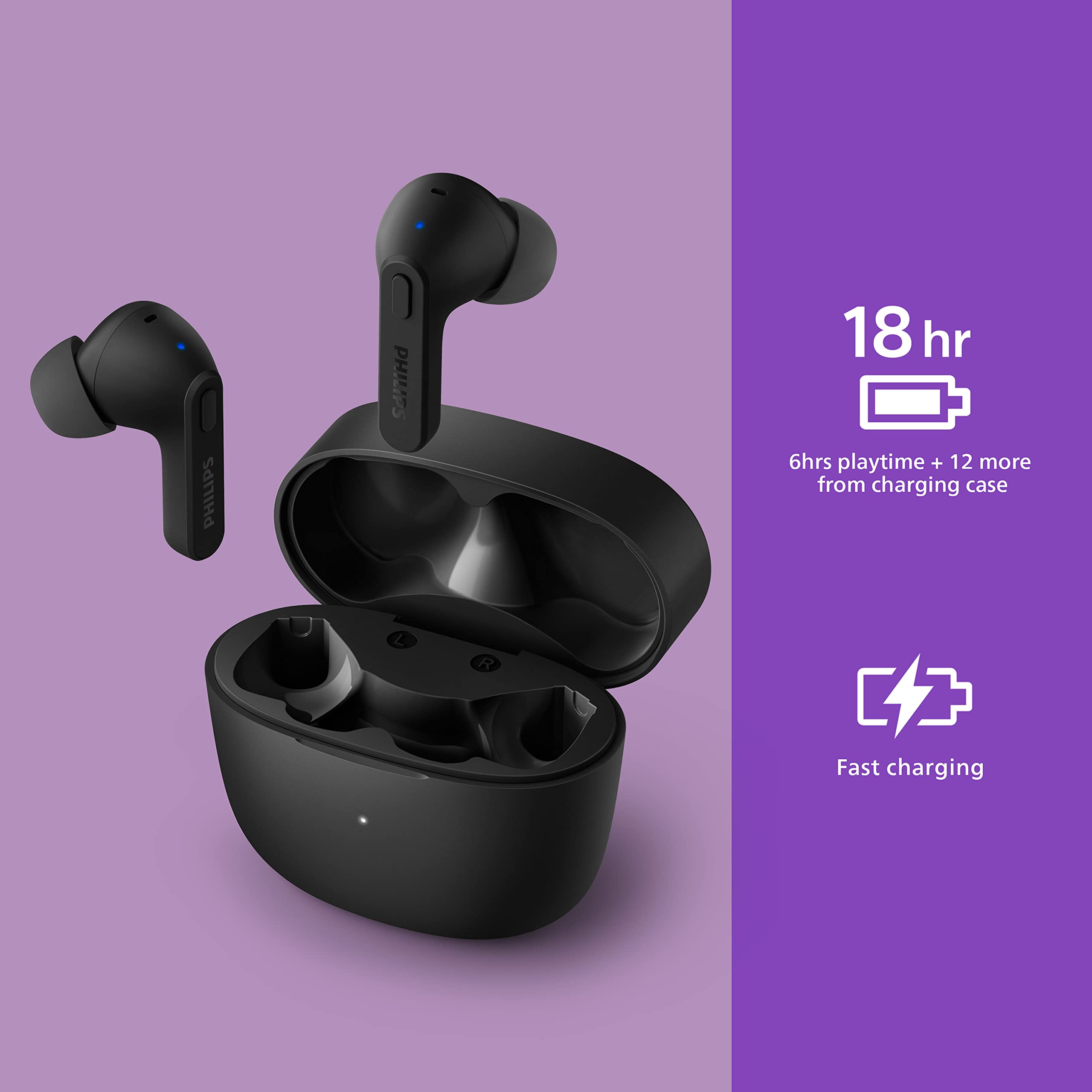 PHILIPS T2206 True Wireless Earbuds with IPX4 Waterproof Rating & Compact Charging Case - Perfect for Running, Gym Workouts & Outdoor Activities