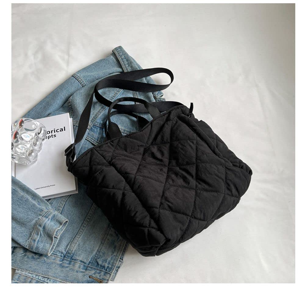 GRPKSSIB Quilted Tote Bag for Women - Lightweight Puffer Shoulder Bag & Hobo Crossbody Bag - Casual Nylon Padded Handbag for Work, Travel & Shopping