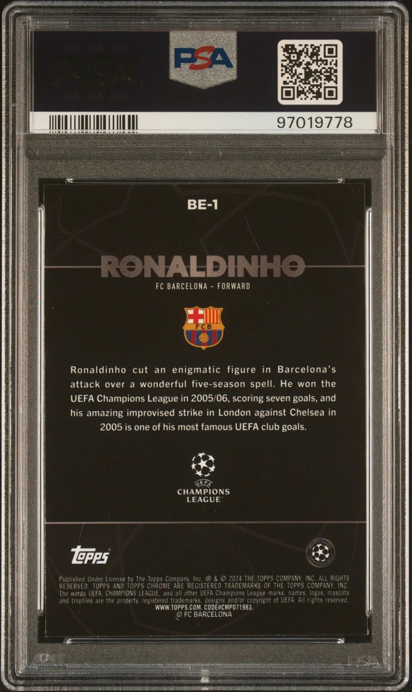2023-2024 Topps Chrome UEFA Club Competitions Shadow Etch Ronaldinho PSA 10 Graded Soccer Card - Rare Collectible for Sports Memorabilia Fans & Card Investors