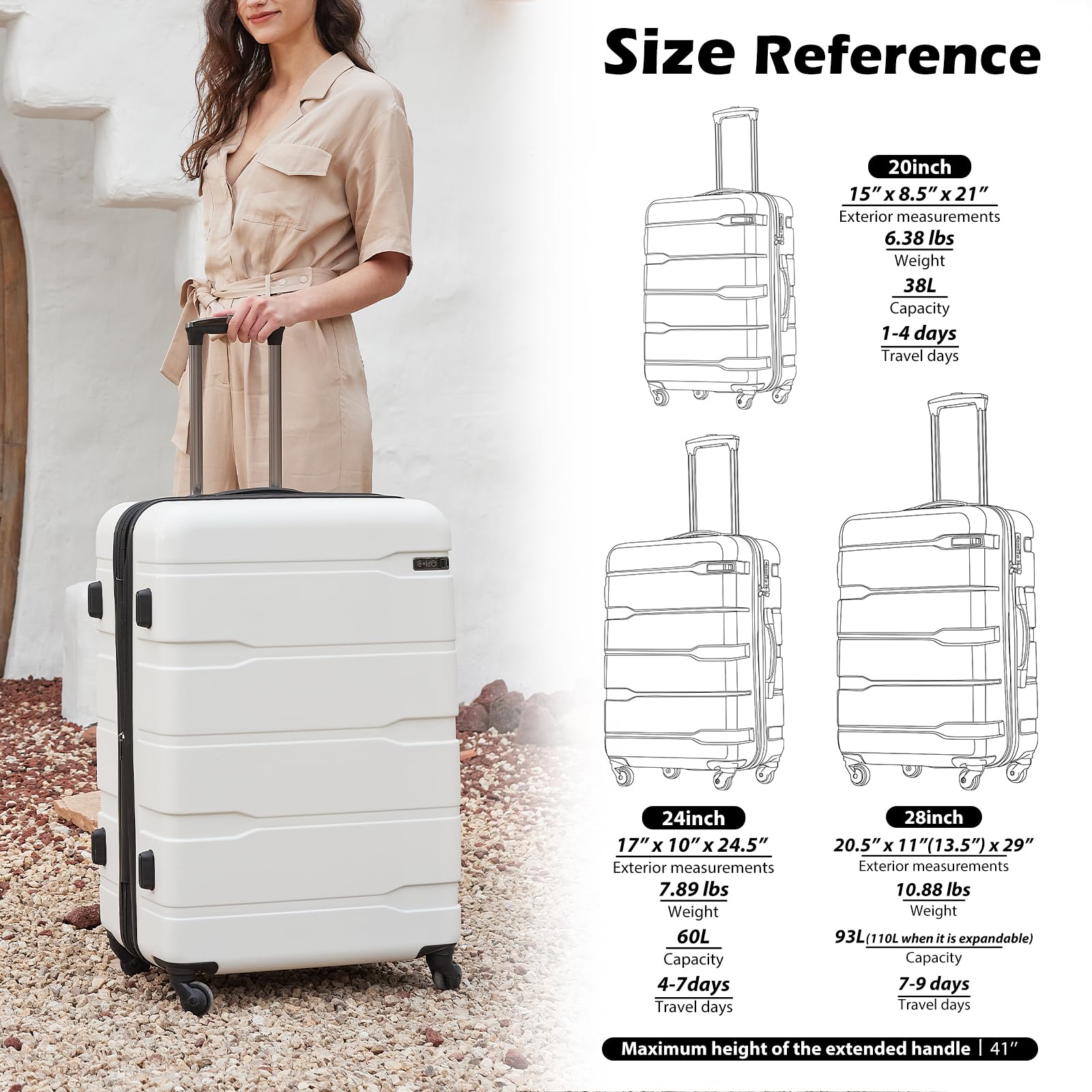 Coolife Expandable 3-Piece Spinner Luggage Set - 20