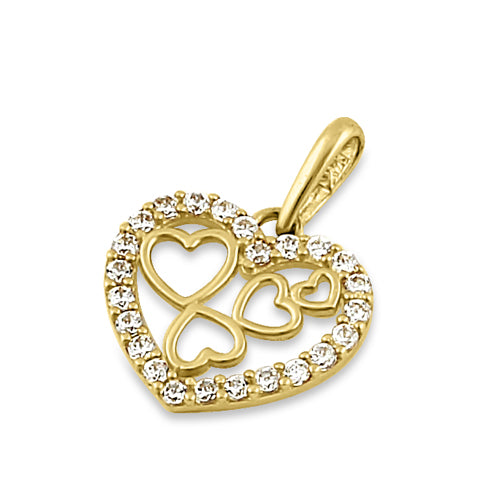 14K Solid Yellow Gold Quintuple Clear CZ Heart Pendant Necklace - Elegant Jewelry Gift for Women, Perfect for Valentine's Day, Anniversary & Special Occasions