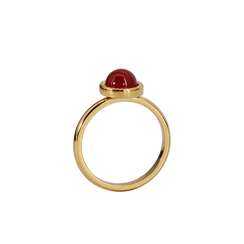 Stylish 18K Gold Plated Titanium Steel Ring with Natural Stone Inlays - Red Agate, Pink Crystal & Amethyst Blue Jewelry for Women | Perfect for Parties, Weddings & Everyday Fashion Accessories