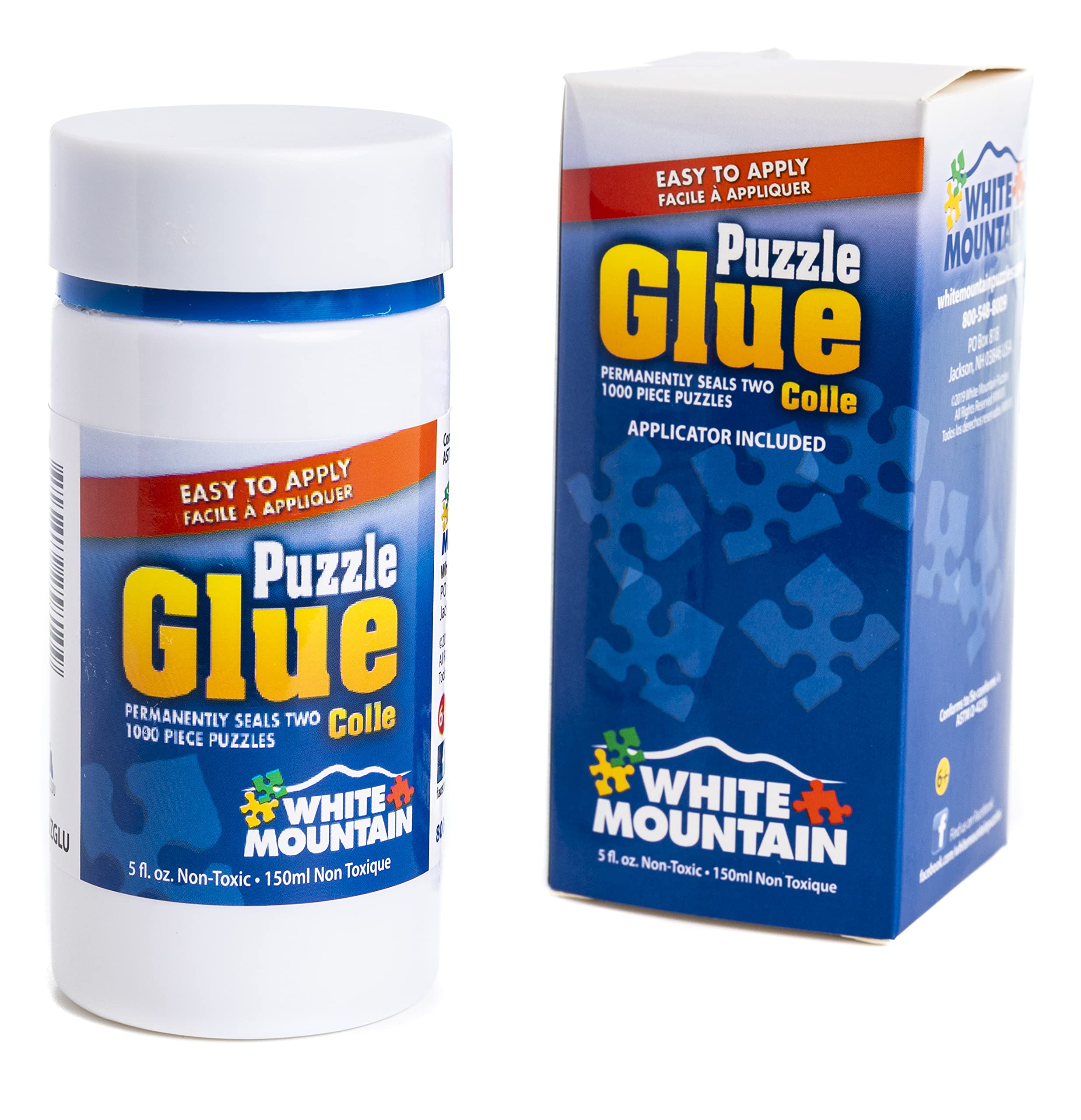 Premium White Mountain Puzzle Glue with Brush Applicator - 5 oz Bottle for 2000+ Piece Jigsaw Puzzles - Preserve & Frame Your Masterpiece for Home Decor & Gifts