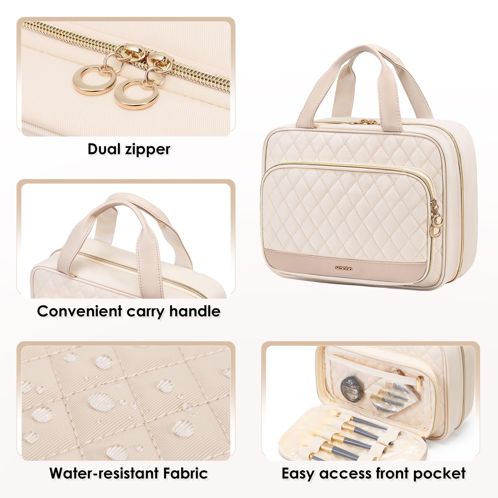 Waterproof Hanging Toiletry Bag for Women Travel - Large Cosmetic Organizer with Multiple Pockets, Makeup Travel Bag Essentials (Beige) | Perfect for Airplane, Gym, Camping & Vacation Trips