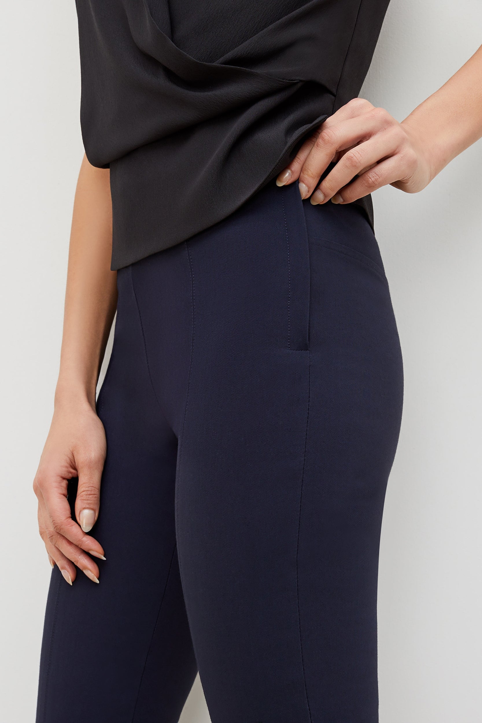 Foster Cigarette Pants for Women - High Waist PowerStretch Slim Fit Trousers in Dark Navy | Perfect for Yoga, Workouts & Casual Wear