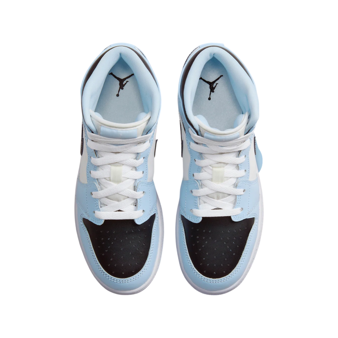 Air Jordan 1 Mid GS Sneakers - Ice Blue, Black & Sail White Colorway - Perfect for School, Basketball & Streetwear Fashion