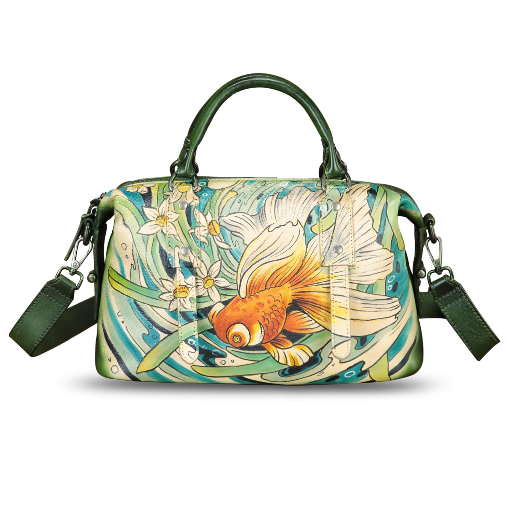 Handmade Genuine Leather Satchel for Women - Hand Painted Top Handle Purse, Crossbody Tote Bag - Perfect for Work, Travel & Everyday Use