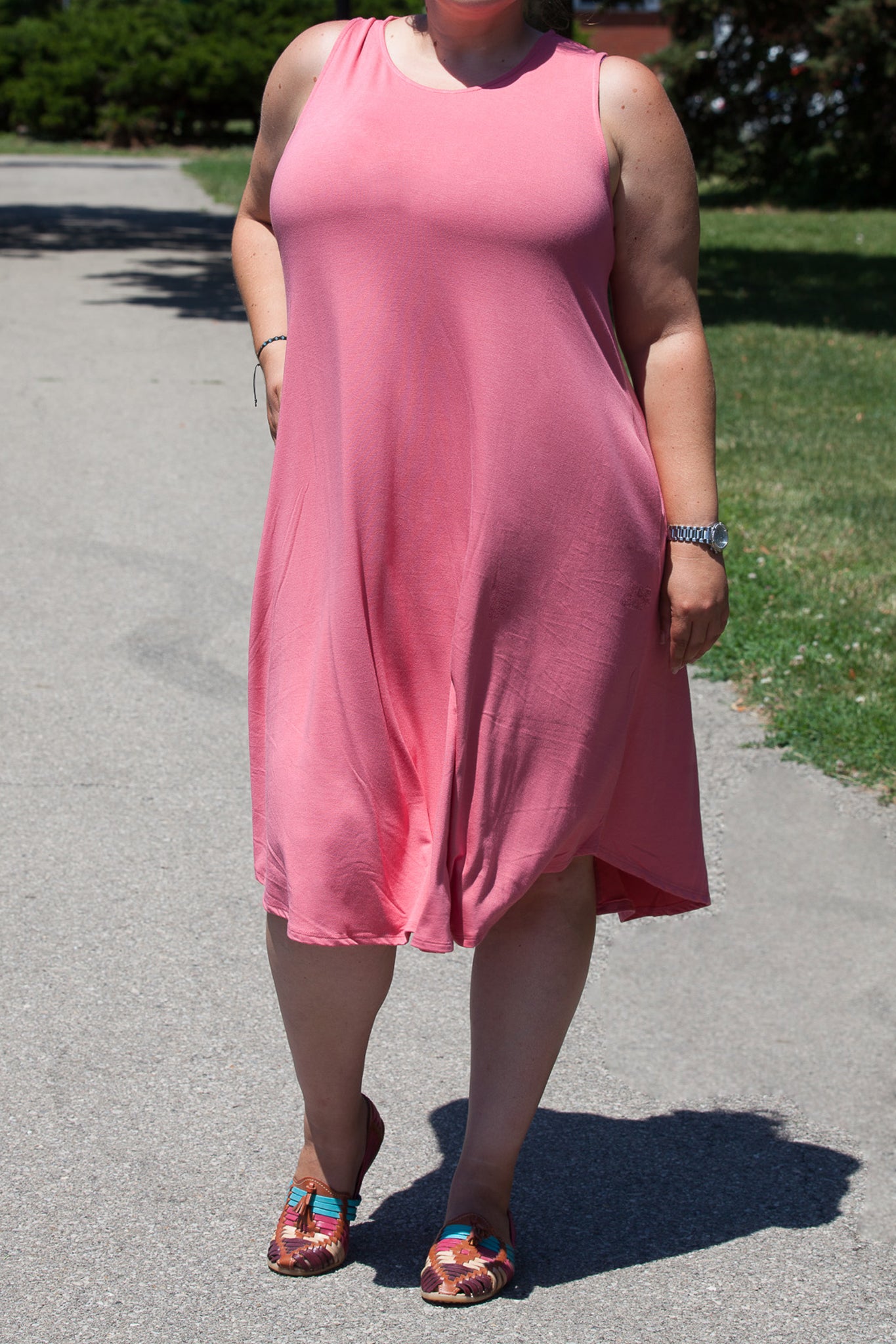 Plus Size Knee Length Tank Dress with Pockets - Flowy Summer Casual Dress for Women, Perfect for Beach, Vacation and Everyday Wear
