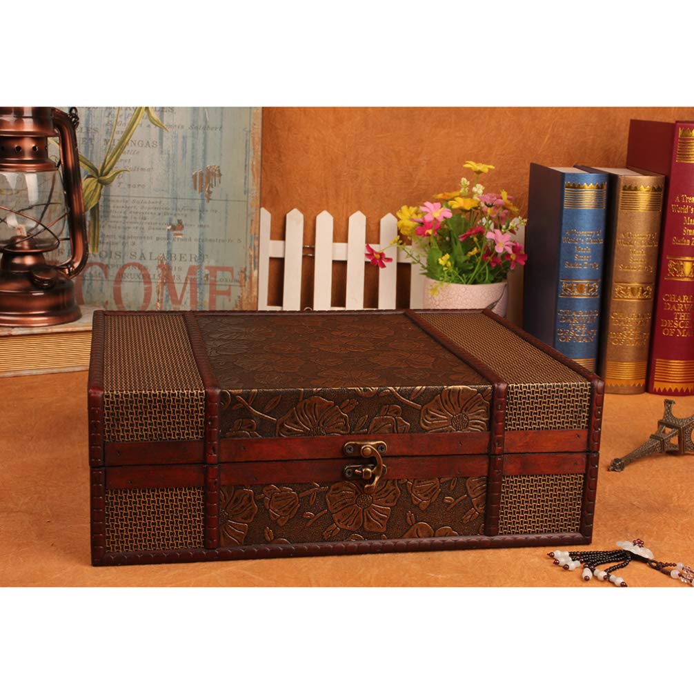 Cabilock Wooden Memory Box - Desktop Storage Organizer for Books, Jewelry & Documents - Decorative Treasure Box Without Lock (Lotus Design) - Perfect for Home Office, Gift Giving & Keepsake Storage