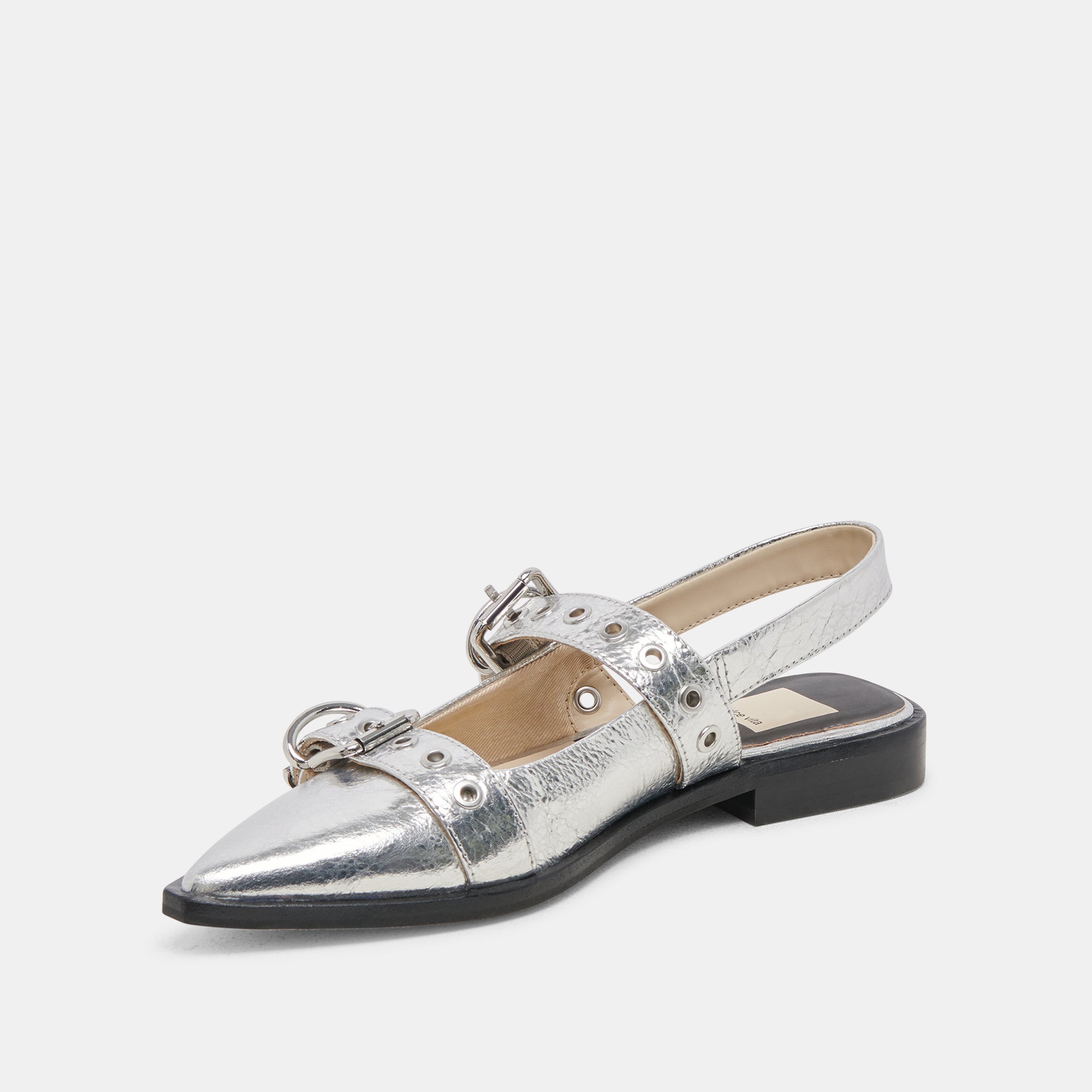 LABELL FLATS Silver Distressed Leather Women's Shoes - Comfortable & Stylish for Casual Wear, Office, and Everyday Outfits