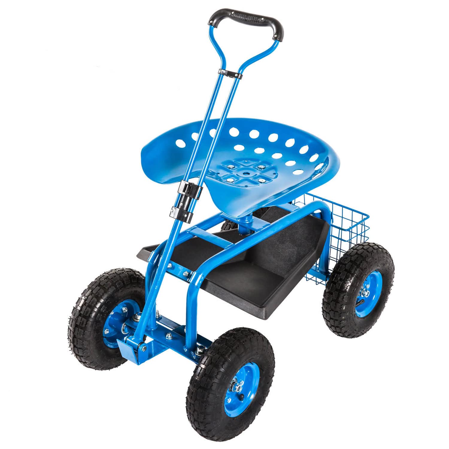 Heavy Duty Rolling Garden Cart Scooter Stool with Seat & Wheels - Adjustable Handle 360° Swivel Mobility Scooter - Perfect for Gardening, Landscaping & Outdoor Chores (Blue)