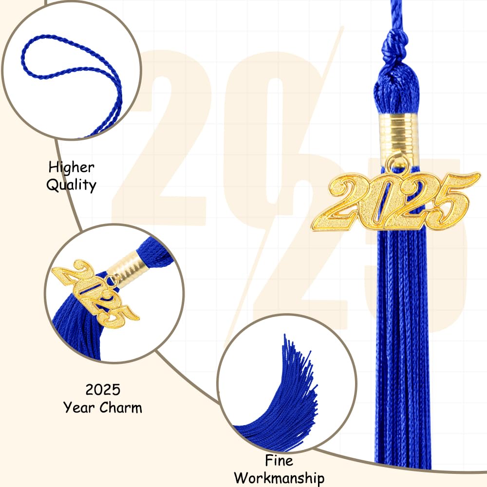 2025 Graduation Tassel with Gold Charms - Class of 2025 Cap Tassel for Graduation Ceremony - Blue Commencement Accessory for High School & College Graduates - Perfect for Photos & Yearbook Signing