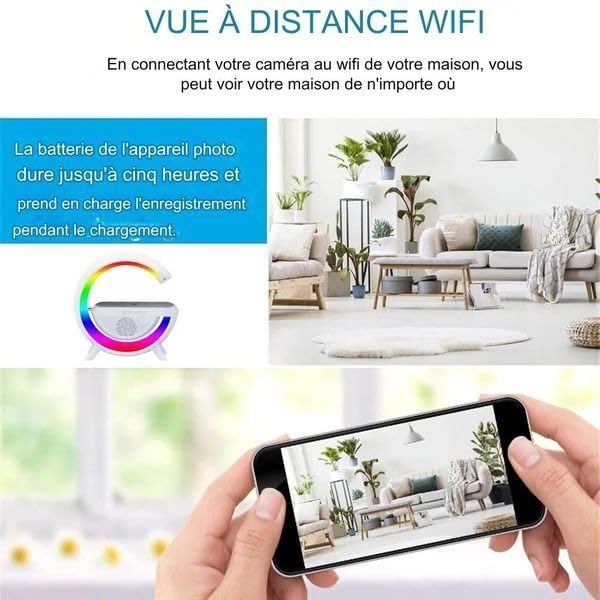 Eurowebbiz 4K Wireless Spy Camera Lamp with Induction Charger & Bluetooth Speaker - Modern Multifunctional Device for Smartphone & Tablet - Perfect for Home Security, Office Monitoring & Smart Charging