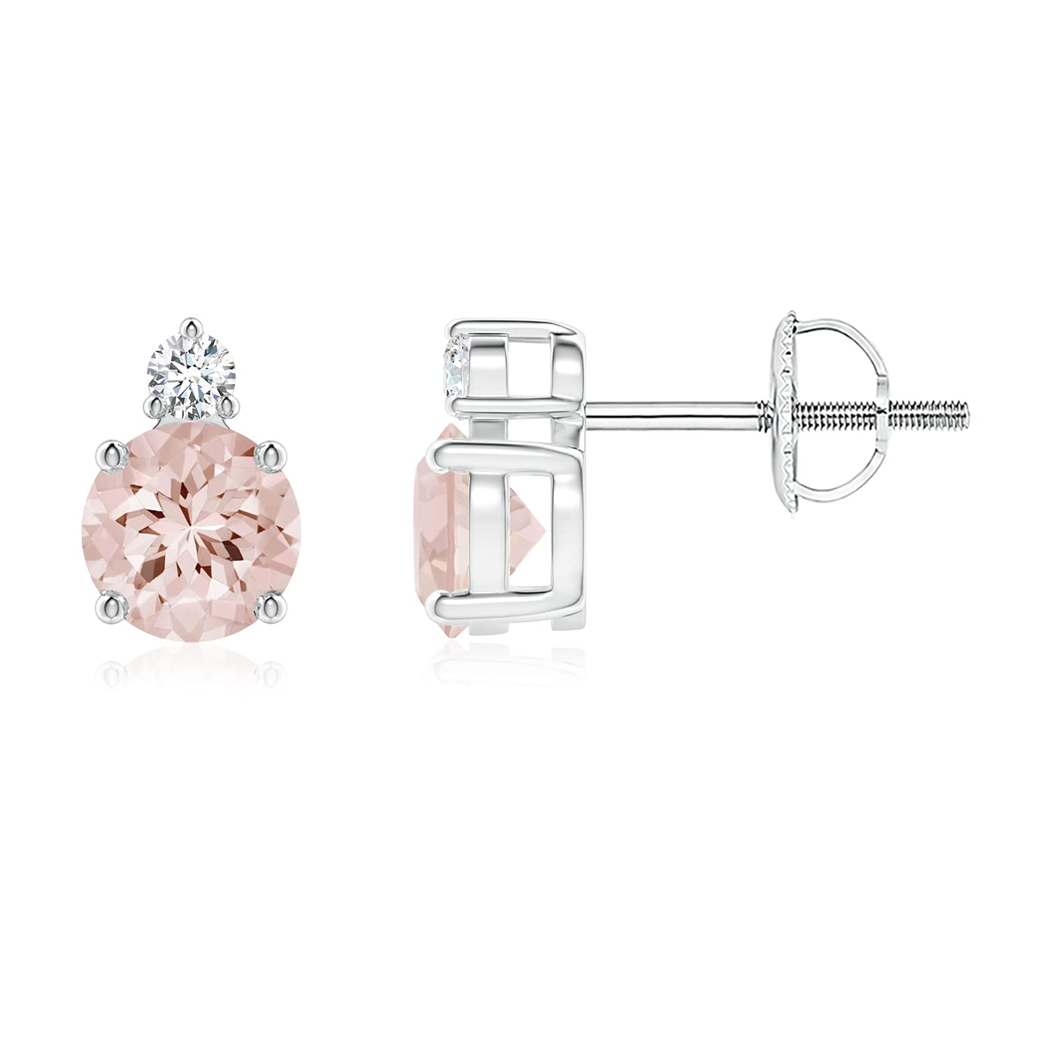 Natural Morganite & Diamond Stud Earrings (0.84cttw AA) - Round Basket-Set for Women | Perfect for Weddings, Anniversaries & Everyday Elegance