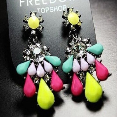 Fashion Women's Crystal Flower Dangle Earrings - Fluorescent Chandelier Stud Earrings for Party, Wedding & Evening Events