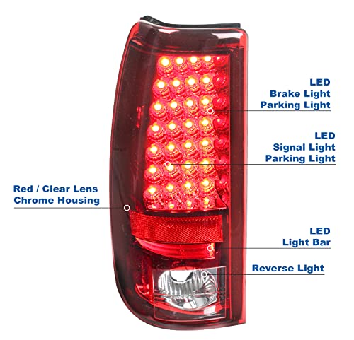 Red LED Tail Brake Lights Compatible with 2003-2006 Chevy Silverado 1500 2500 & 2004-3500 HD - Durable Replacement for Improved Night Visibility & Safety (Perfect for Off-Roading, Towing & Daily Driving)