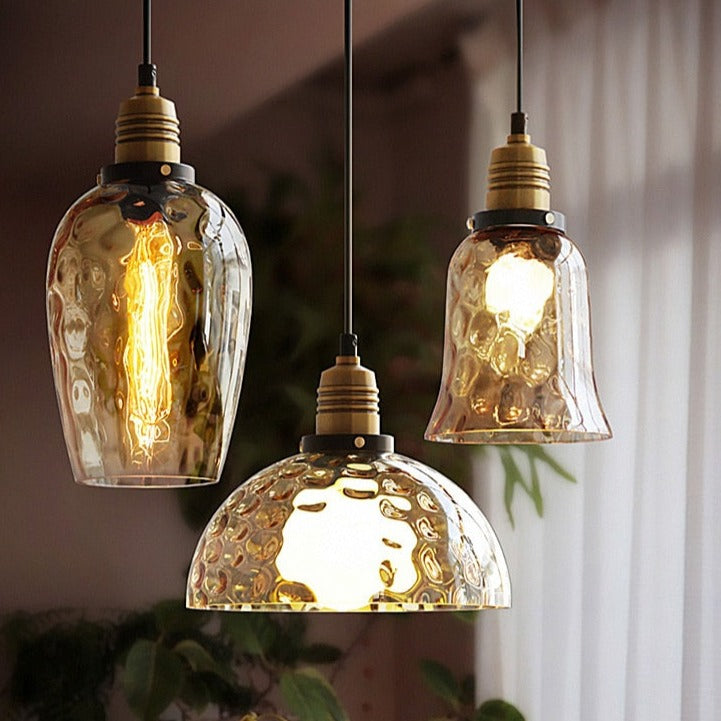 Coliseum Hammered Glass LED Pendant Light - Modern Industrial Ceiling Fixture for Dining Room, Kitchen Island & Living Room Decor