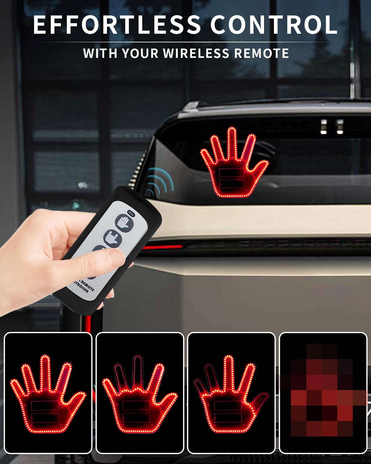 Hand Gesture Light for Car Back Window with Remote - LED Hand Light for Car, Easy Installation & Remote Control, Unique Car Accessories, Cool Gift for Men & Women, Perfect for Night Driving & Car Shows