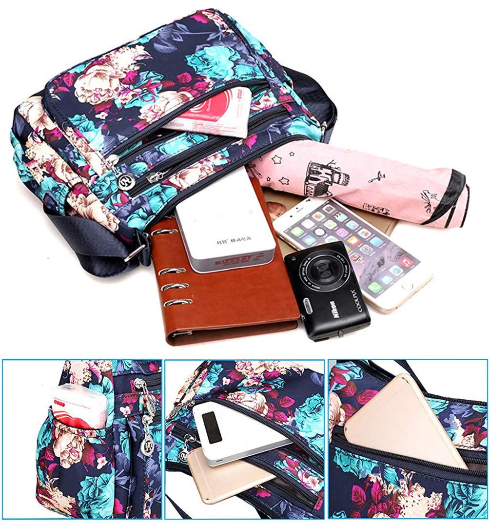 Stylish Nylon Floral Crossbody Bag for Women - Multi-Pocket Travel Shoulder Purse with Secure Zipper Closure | Perfect for Daily Commute, Shopping & Vacation Outfits