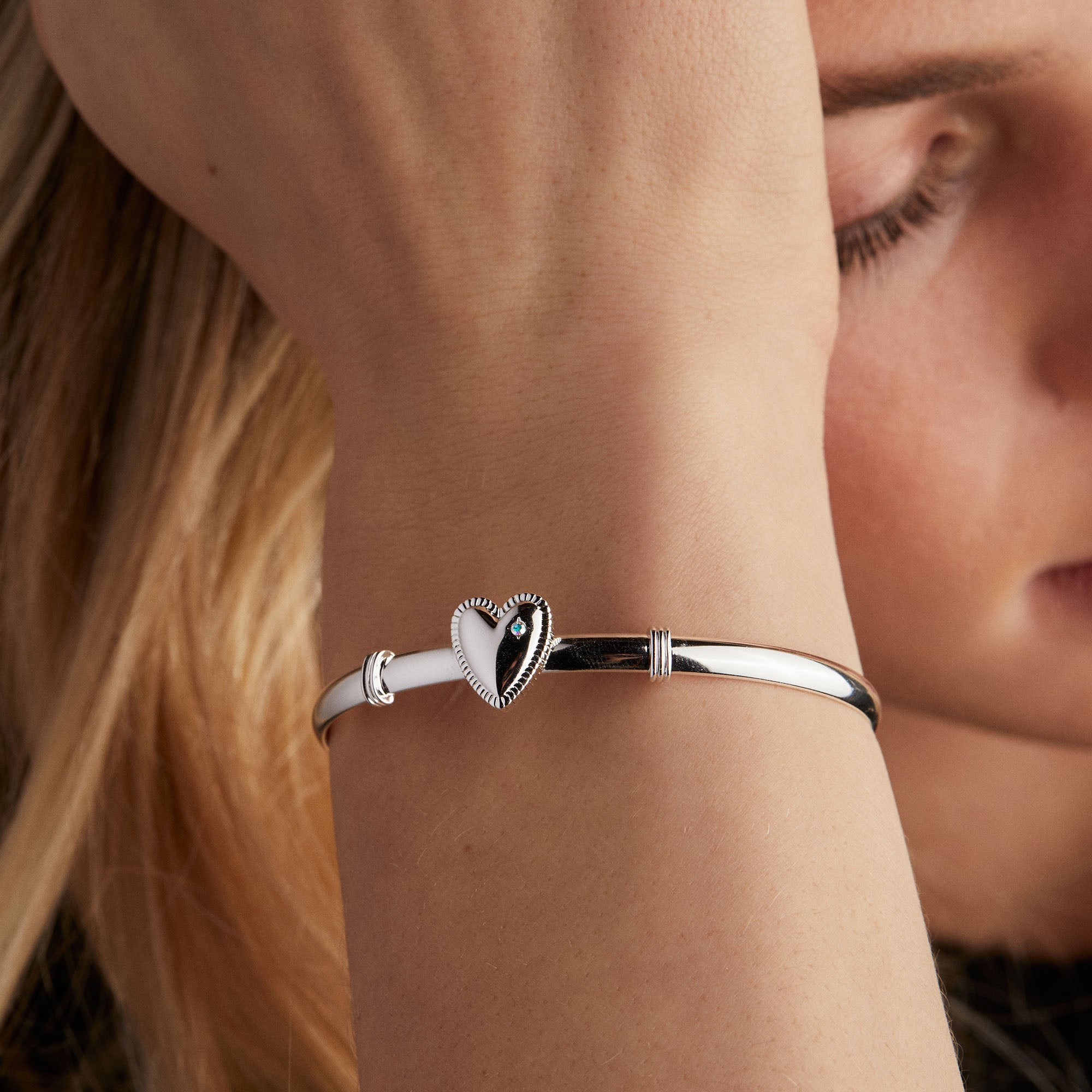 Heart Clip Bangle Bracelet - Adjustable Silver-Tone Cuff Bracelet for Women | Perfect for Valentine's Day, Anniversary Gifts & Everyday Wear