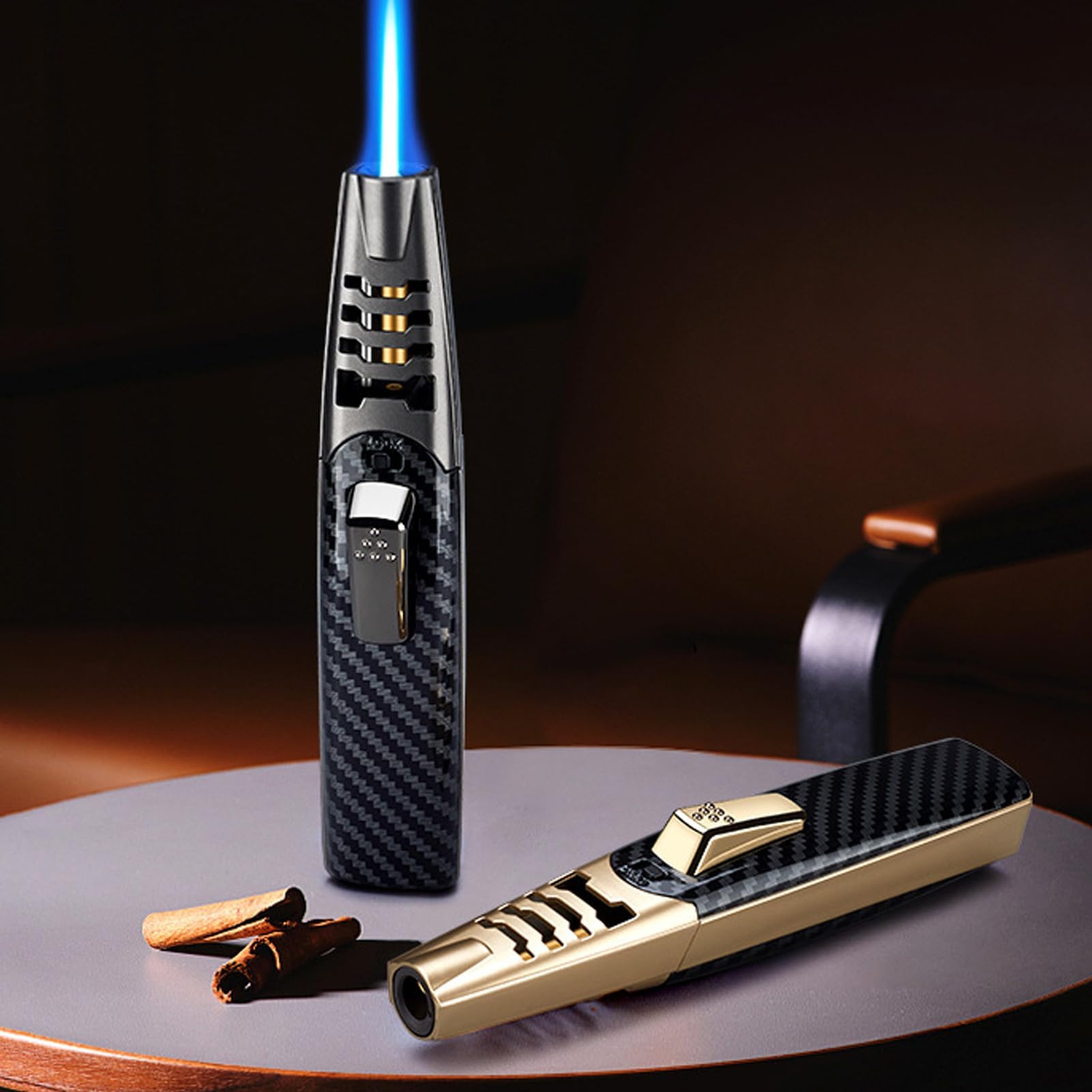 Fire Blaze Lighter - Dual Arc Torch (Gold/Carbon Fiber) for Camping & Outdoor