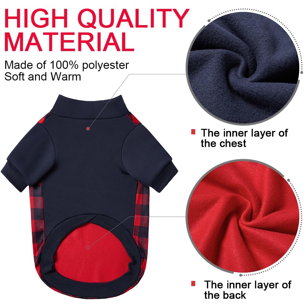 GreenJoy Plaid Dog Christmas Sweater - Cozy Turtleneck Pet Outfit with Leash Hole, Soft & Warm Winter Coat for Small Dogs & Cats (Red/Navy Plaid) - Perfect for Holiday Photos & Christmas Parties