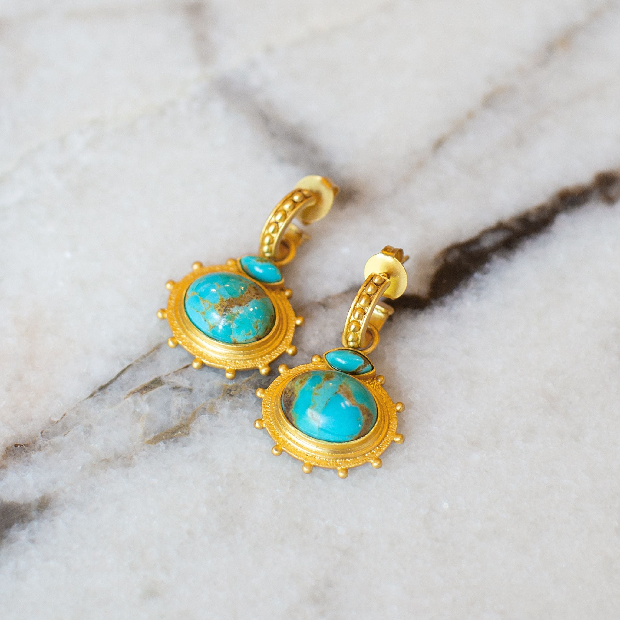 Athena Drop Earrings - Turquoise Gemstone Dangle Earrings for Women | Perfect for Parties, Weddings & Everyday Wear