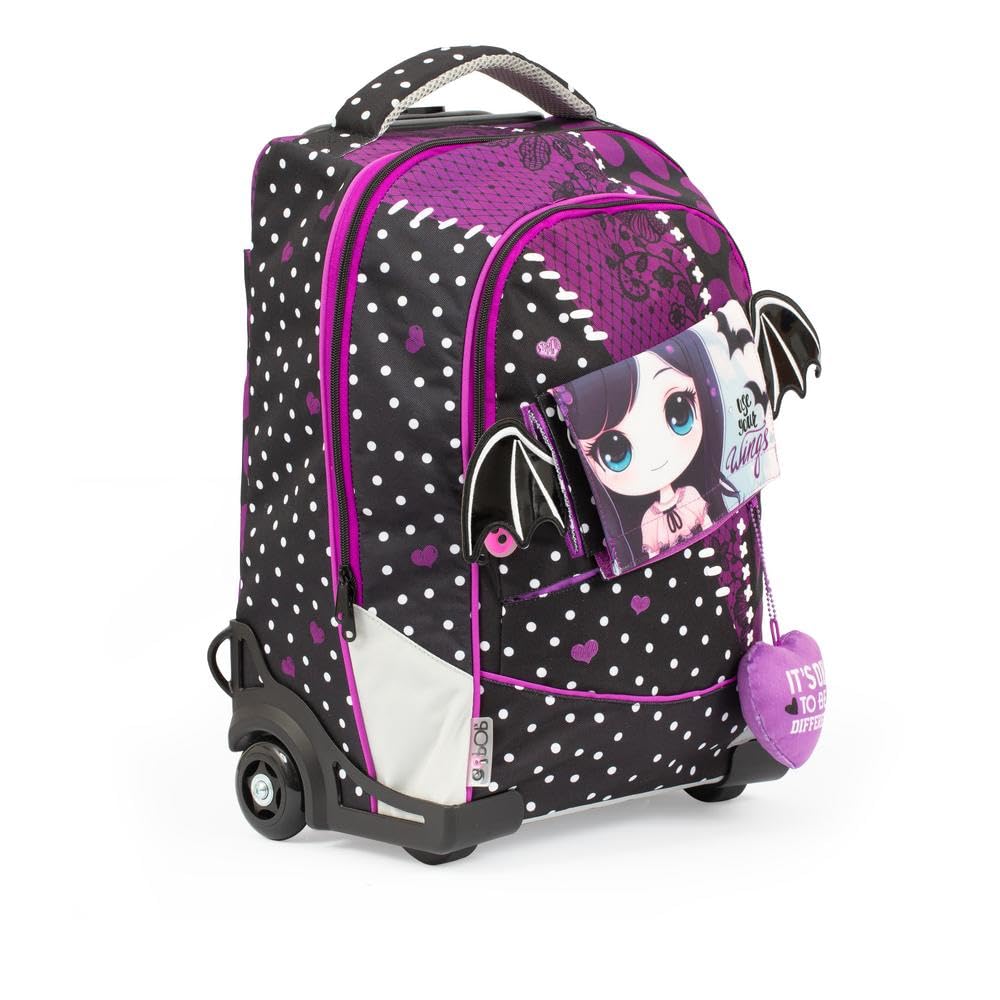 GO POP Rolling Backpack for Girls - Dark Academia Theme with 3 Interchangeable Front Graphics & Pop-Up Design, 2 Zippered Compartments, Padded Shoulder Straps - Elementary & Middle School Backpack for Daily Use, School Trips & Travel
